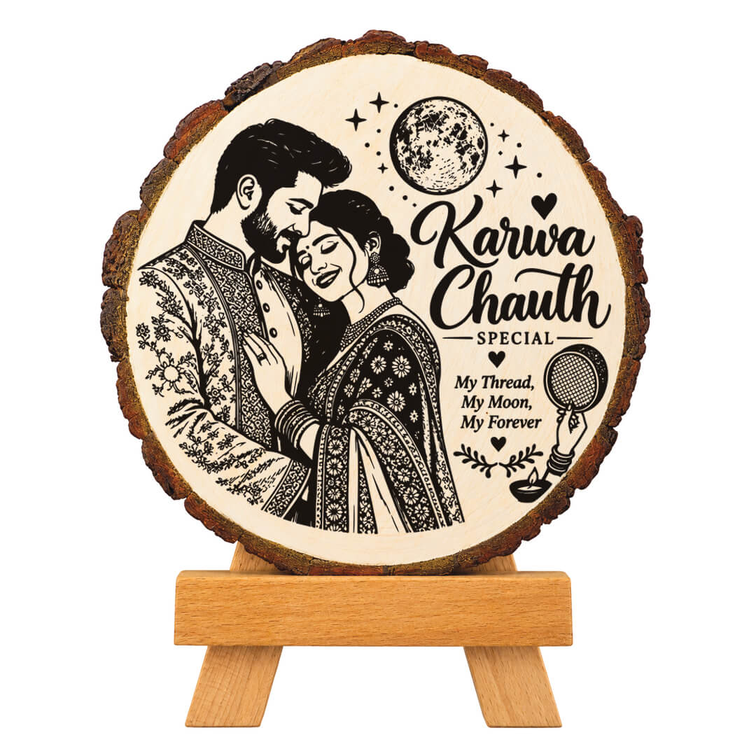 Giftanna Karwa chauth gifts for Men Engraved Wooden Round Plaque