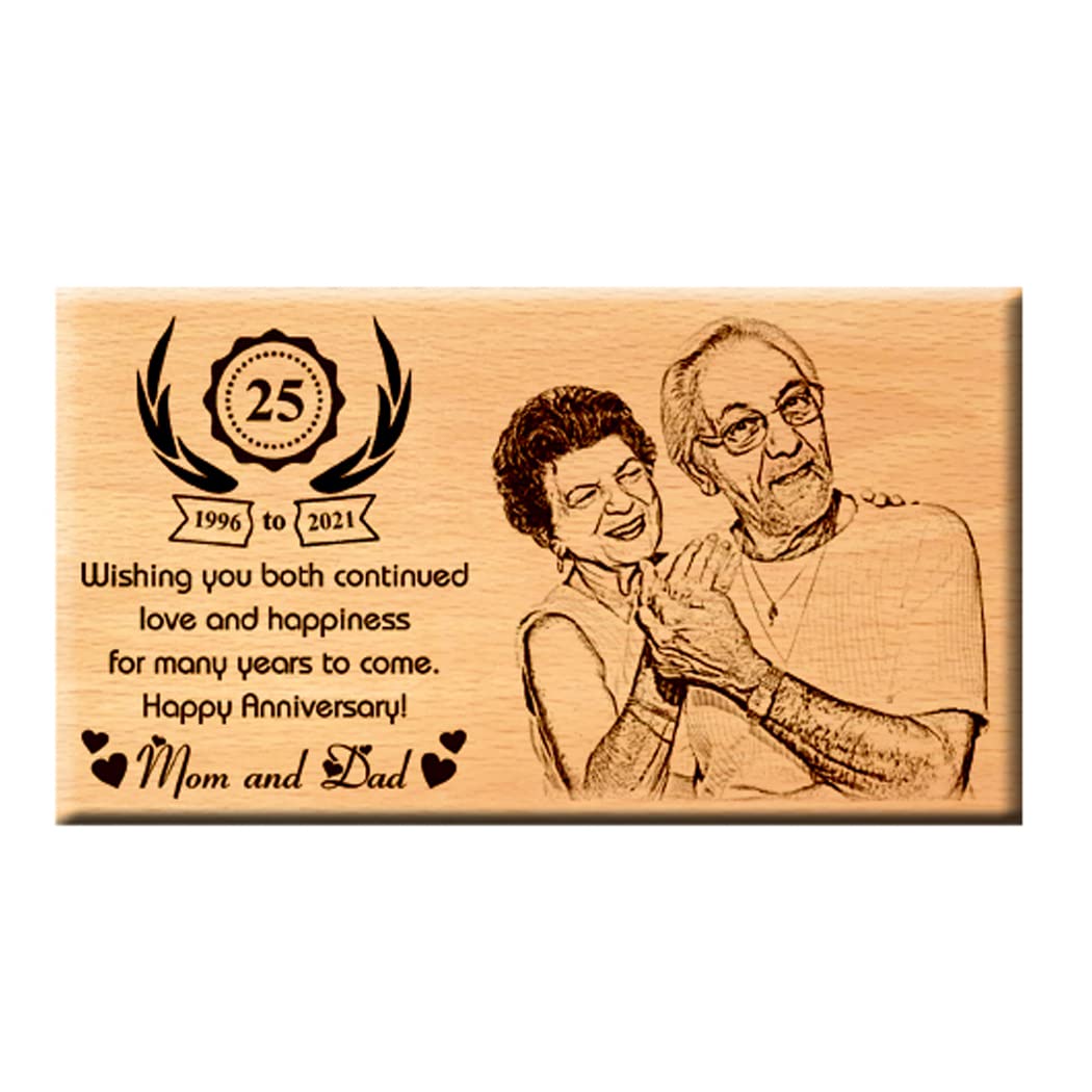 Giftanna 25th Anniversary Special Gift for Parents : Wooden Engraved photo plaques