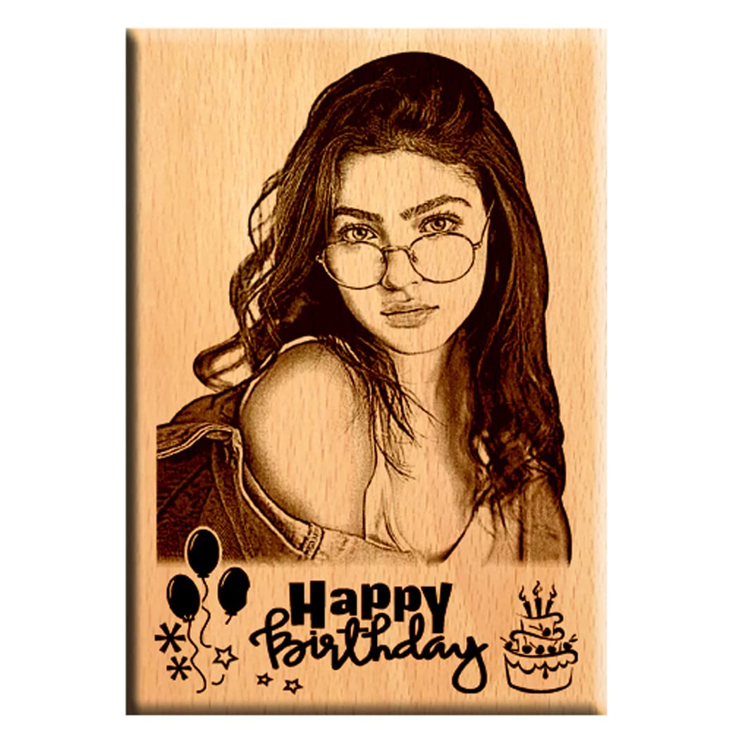 Giftanna Wooden Happy Birthday Unique Engraved Personalized Frame (7x5-inch,)