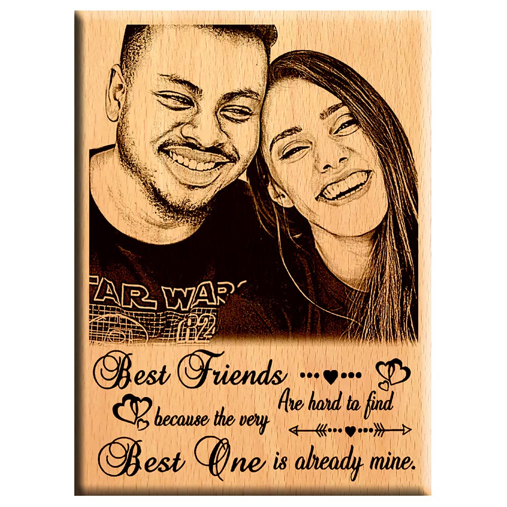 Giftanna Friendship Day| Best Friend| Friend Forever Special Unique Personalize Gift - Wooden Engraved Photo Plaque/Photo Frame (8X6)