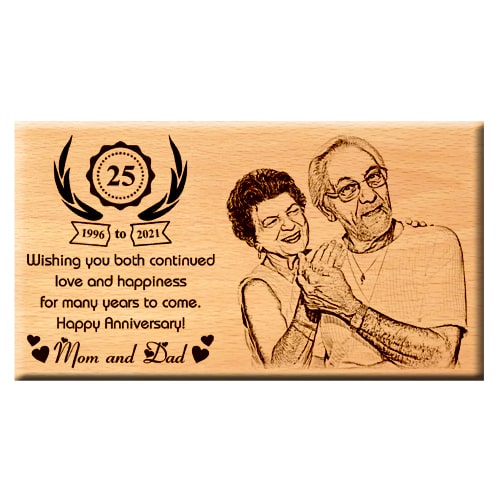 Giftanna 25th Anniversary Special Gift for Parents : Wooden Engraved photo plaques