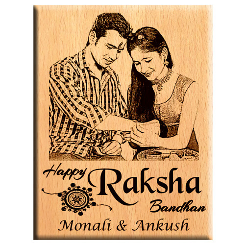 Giftanna Rakhi Special Wooden Engraved Photo Frame | Gift for Sisters & Brothers