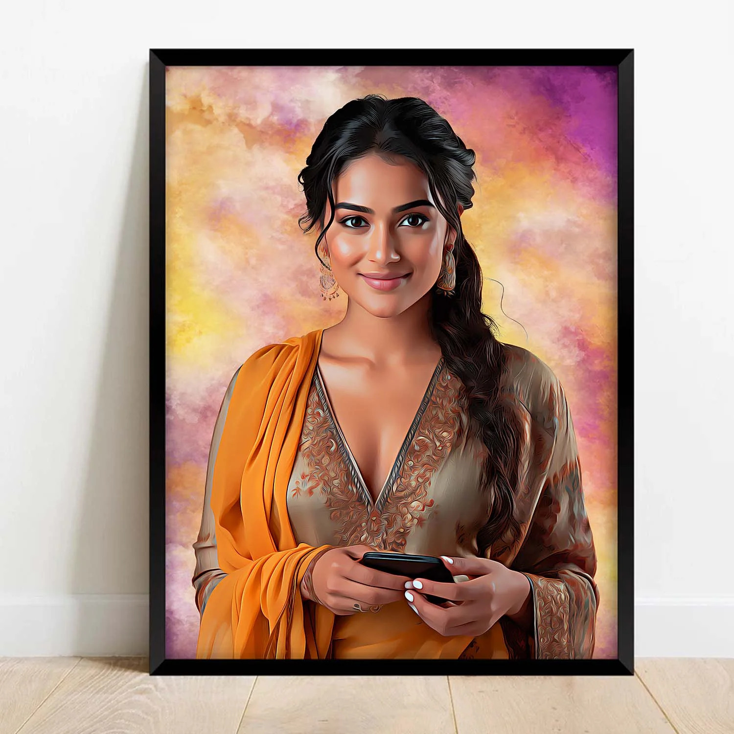 Personalized Unique Digital Oil Painting (One Person) Artwork for Gifts with Black Frame 