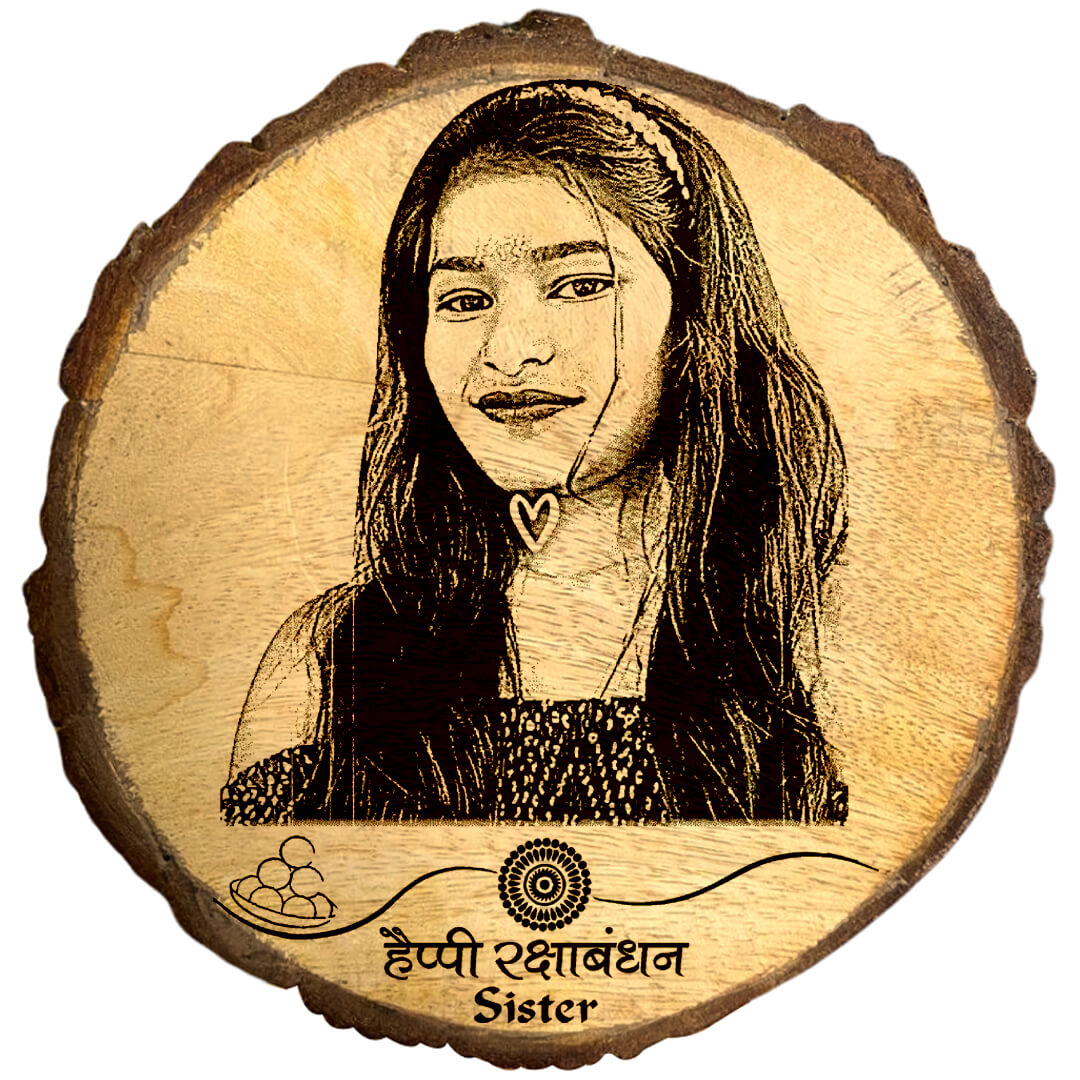 Amazing gift Personalized Wooden Rakhi Frame with Engraved Photo – Special Gift for Sister