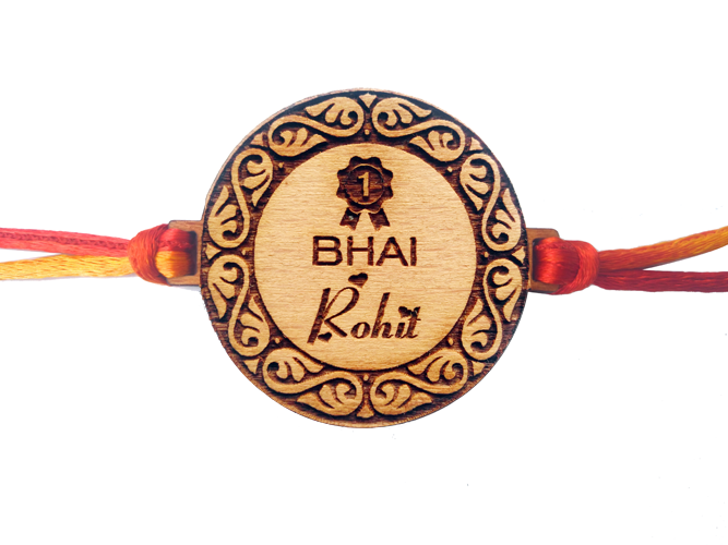 Giftanna Rakshabandhan Special - Engraved Personalized Wooden Rakhi with Thread